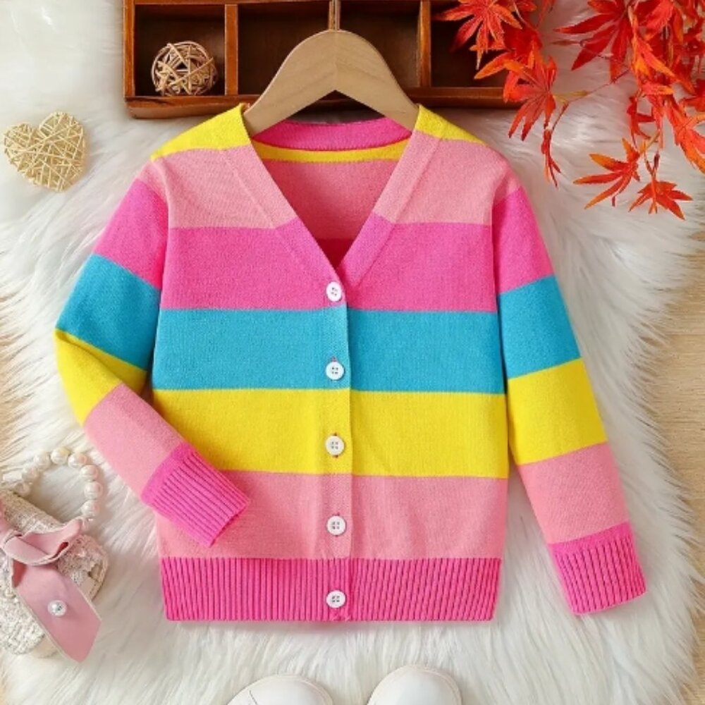 Boutique Girls Rainbow Striped Cardigan Sweater